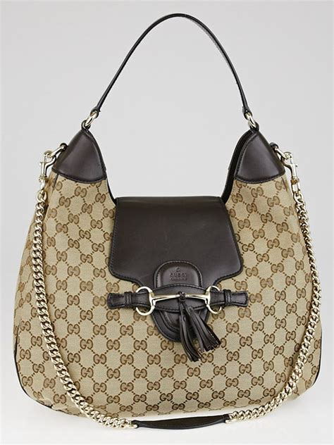 gucci beige ebony gg canvas emily original chain hobo|Gucci Beige/Ebony GG Canvas and Leather Emily Chain Hobo.